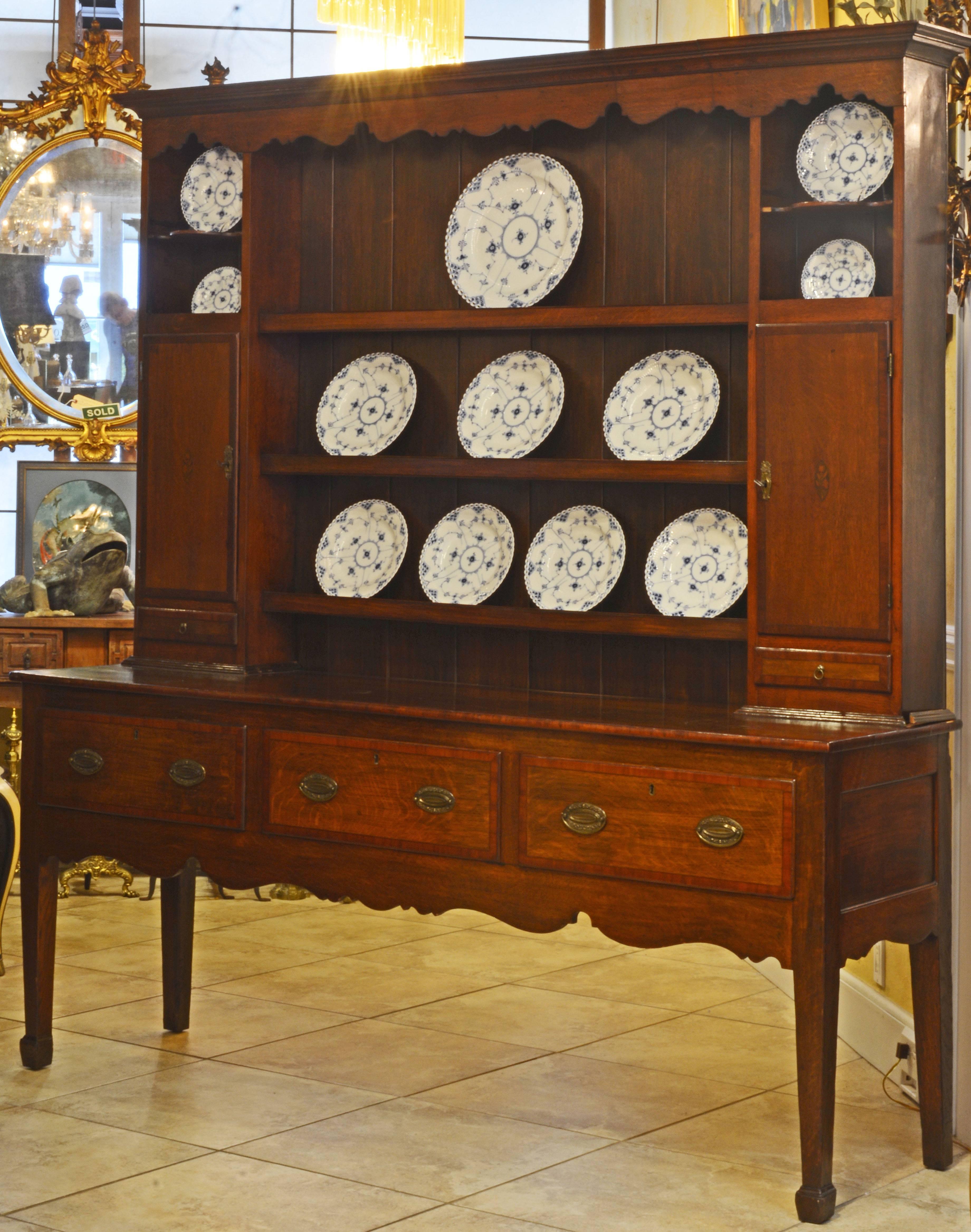 Baroque Charming Late 18th Century English Oak and Mahogany Accented Welsh Dresser