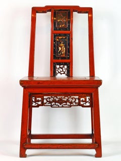 Charming Late 19th Century Chinese Red lacquer and Gilt Child's or Bride's Chair