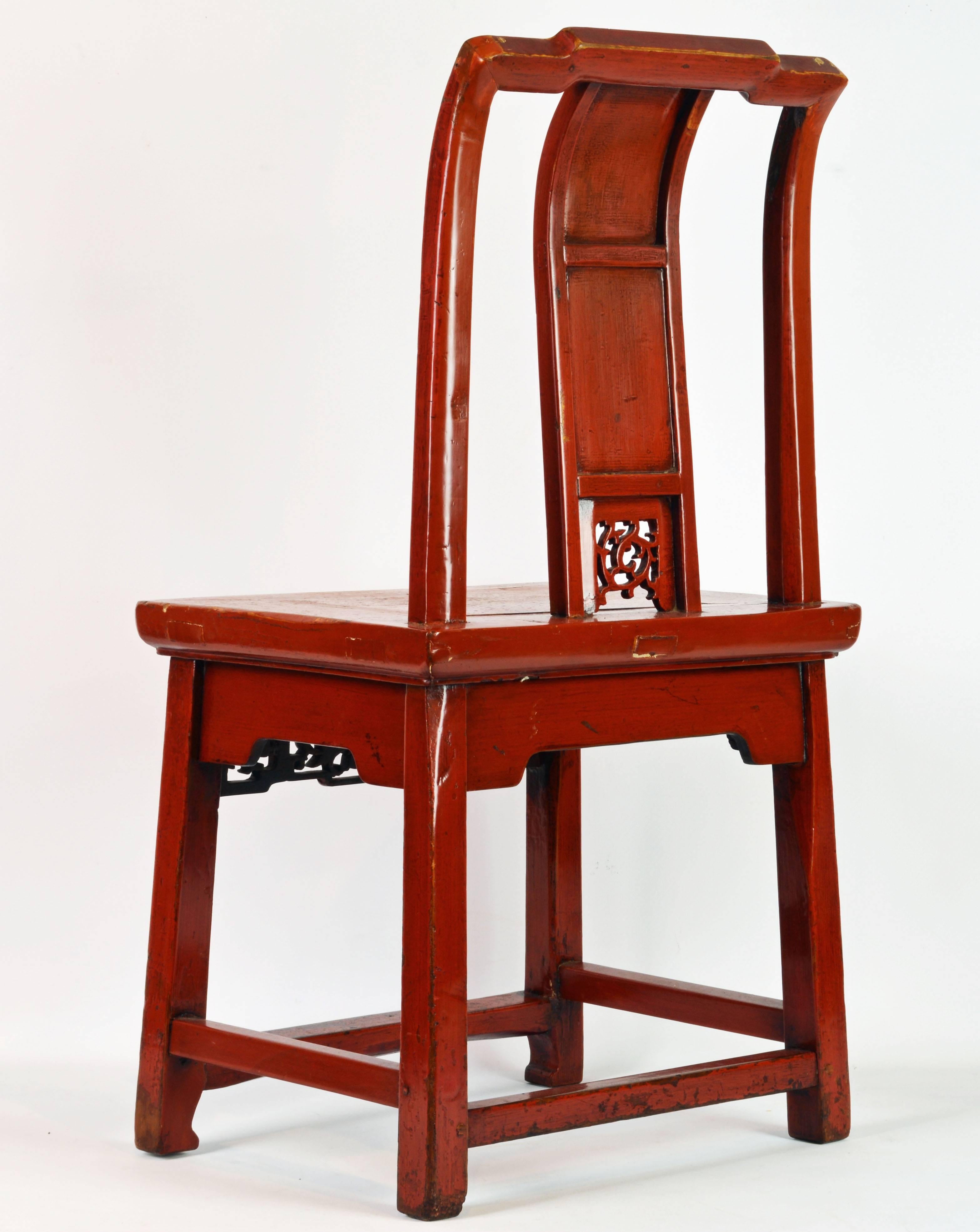 Lacquered Charming Late 19th Century Chinese Red lacquer and Gilt Child's or Bride's Chair