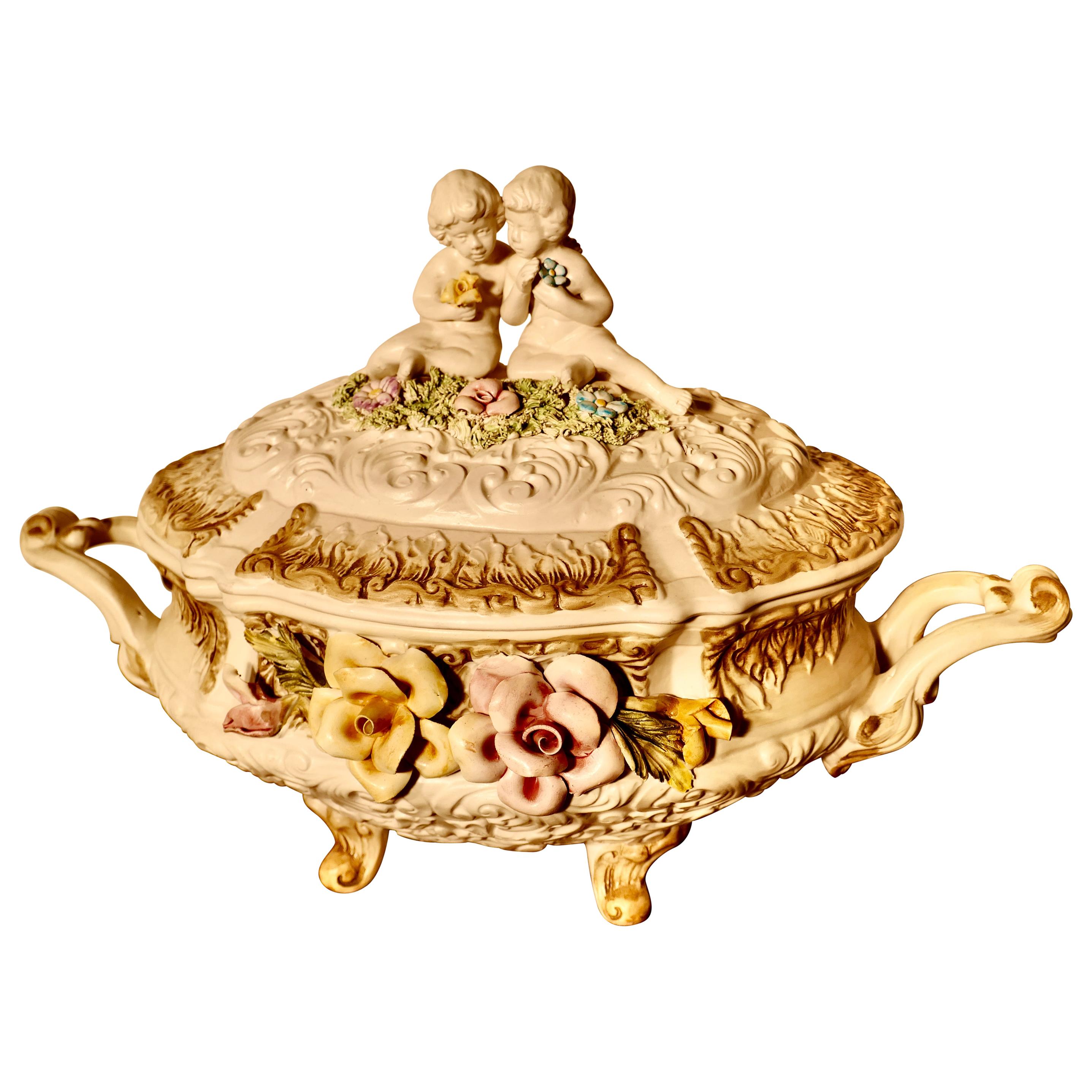 Charming Late 20th Century Capodimonte Tureen with Lid For Sale