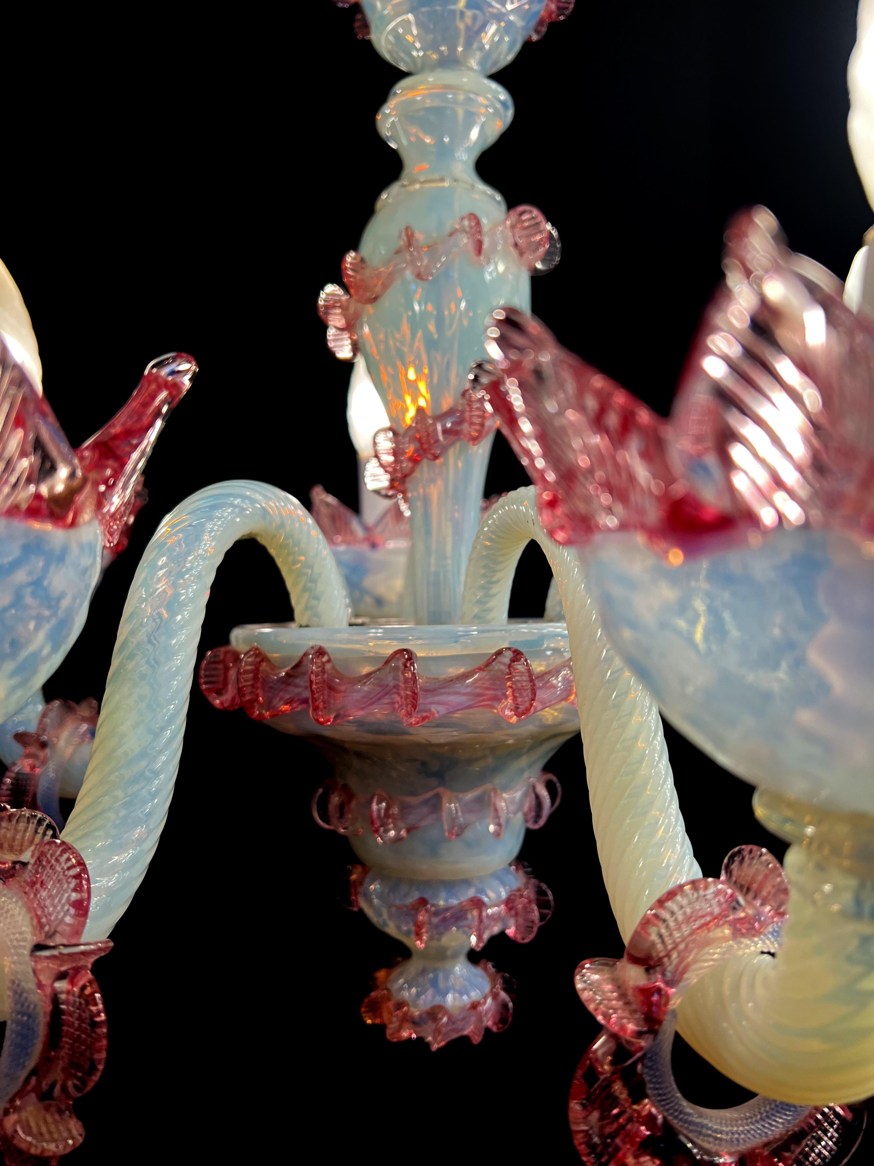Charming Light Blue and Pink Venetian Chandelier, Murano, 1950s For Sale 8