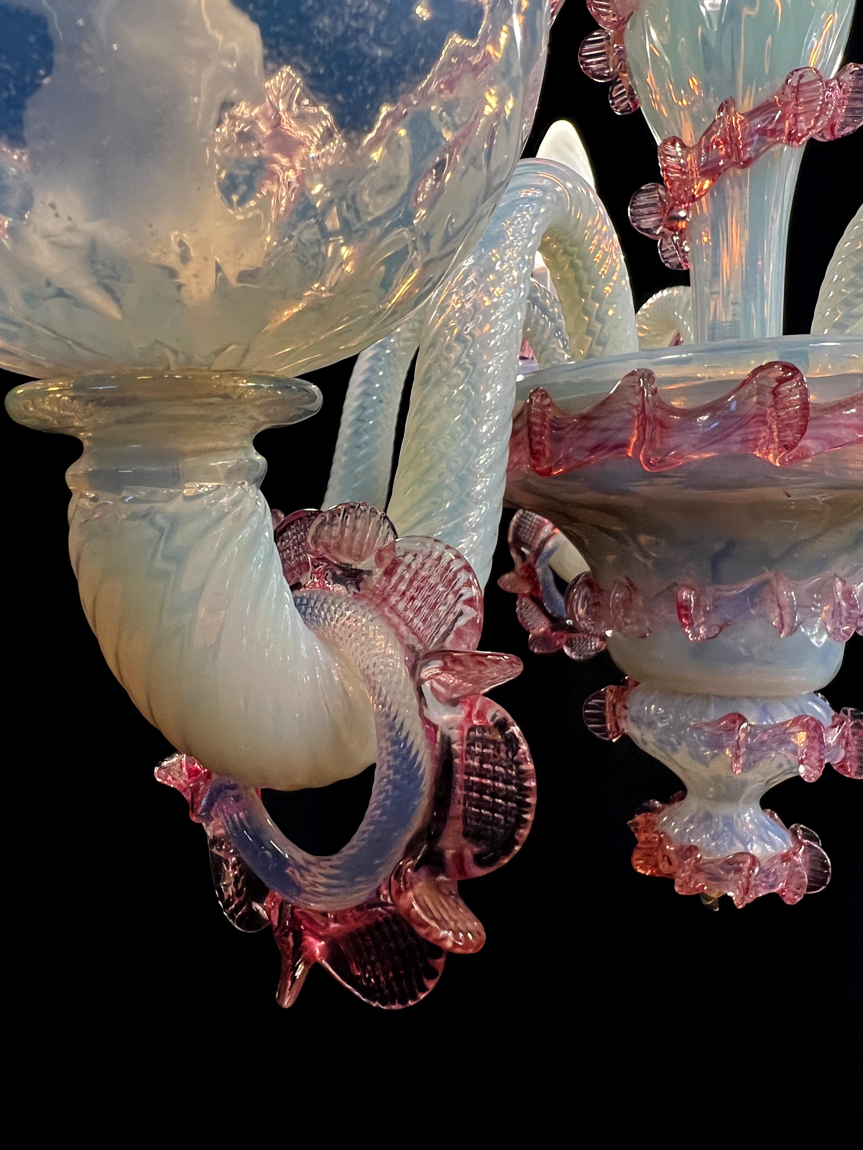 Charming Light Blue and Pink Venetian Chandelier, Murano, 1950s For Sale 9