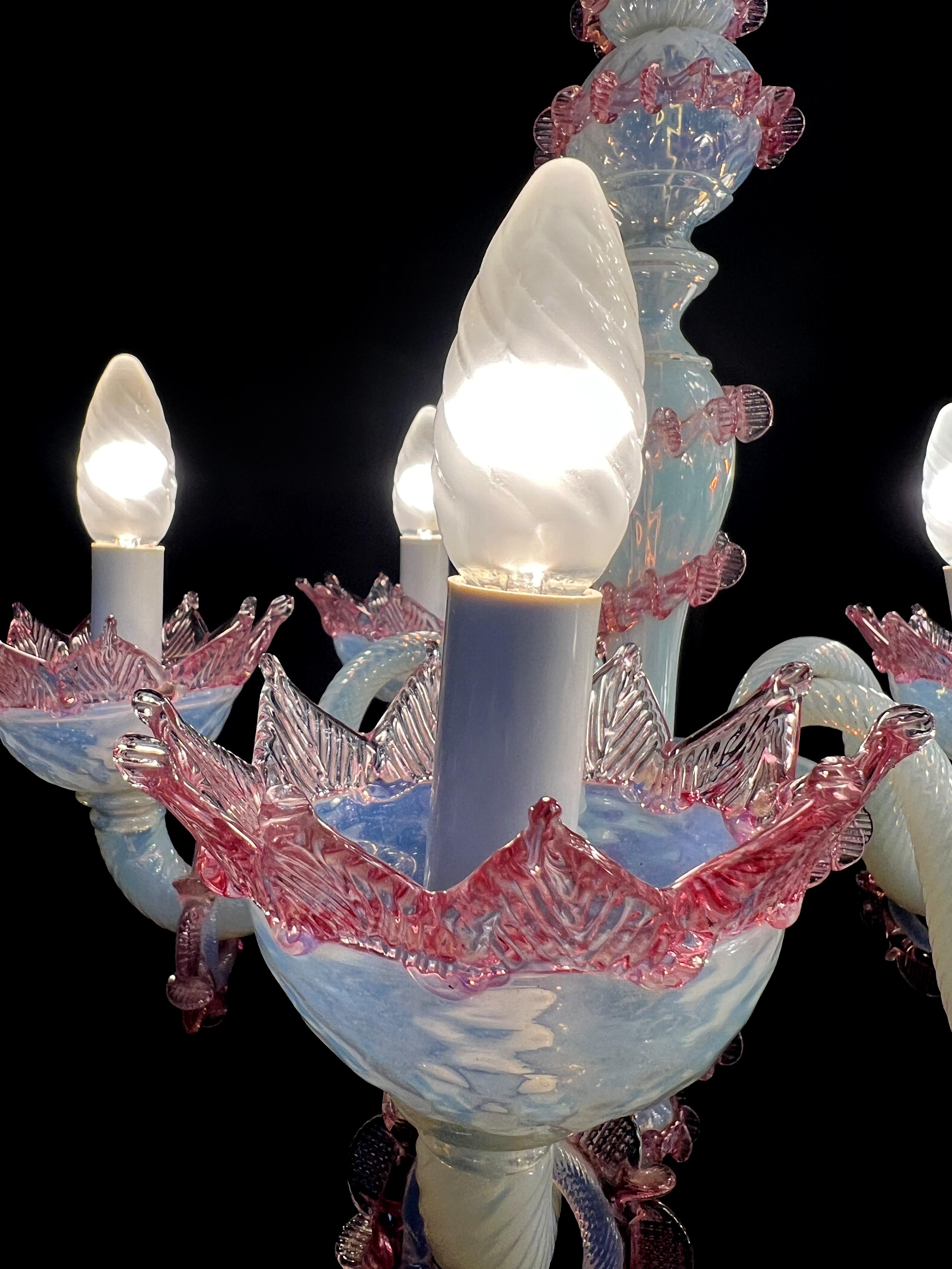 Italian Charming Light Blue and Pink Venetian Chandelier, Murano, 1950s For Sale