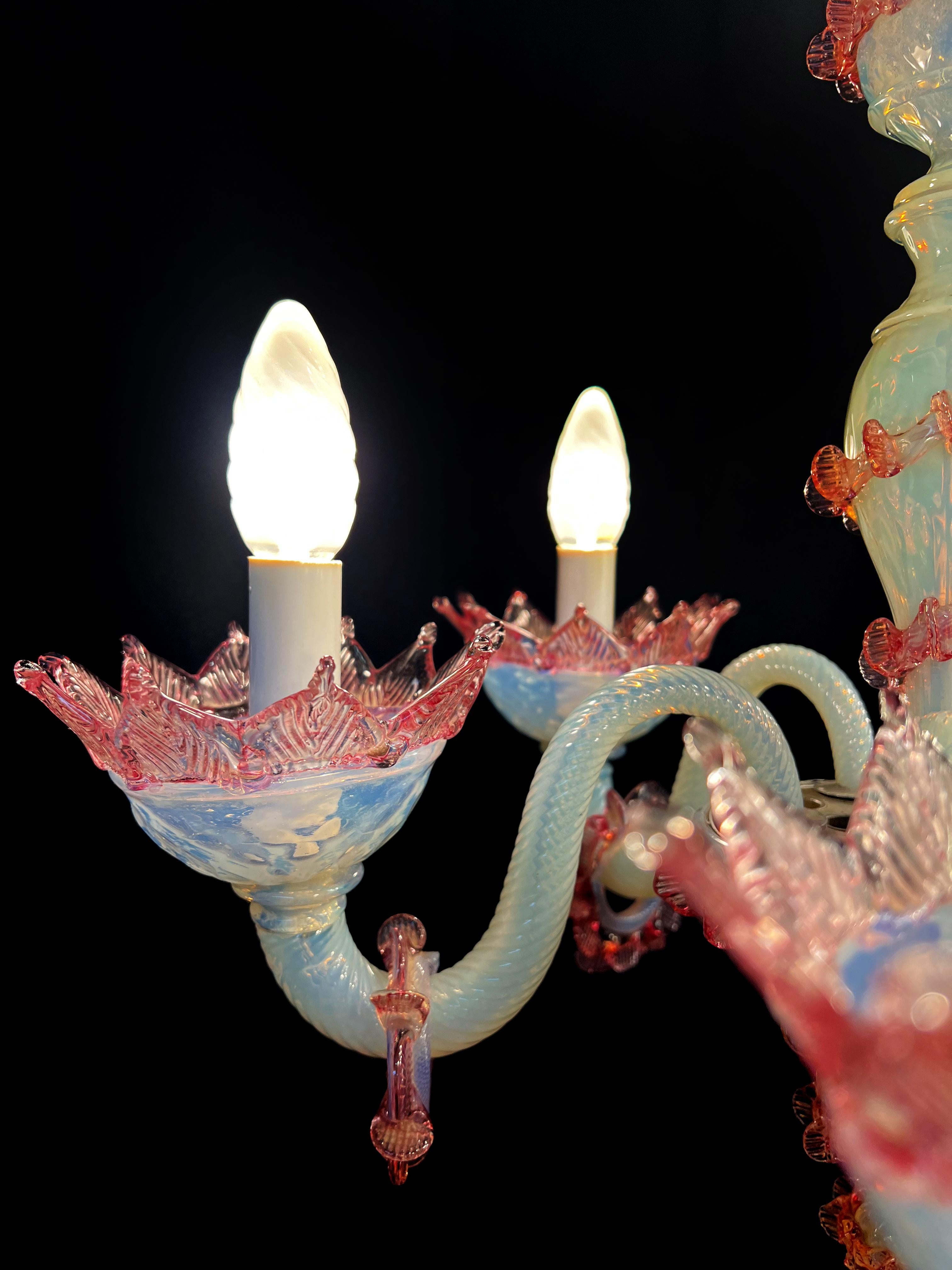 Murano Glass Charming Light Blue and Pink Venetian Chandelier, Murano, 1950s For Sale