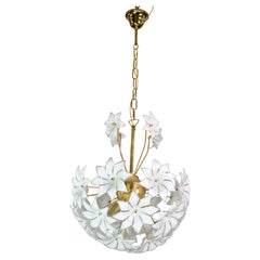 Whiting Light Sputnik in vetro di Murano con fiori bianchi, anni '70