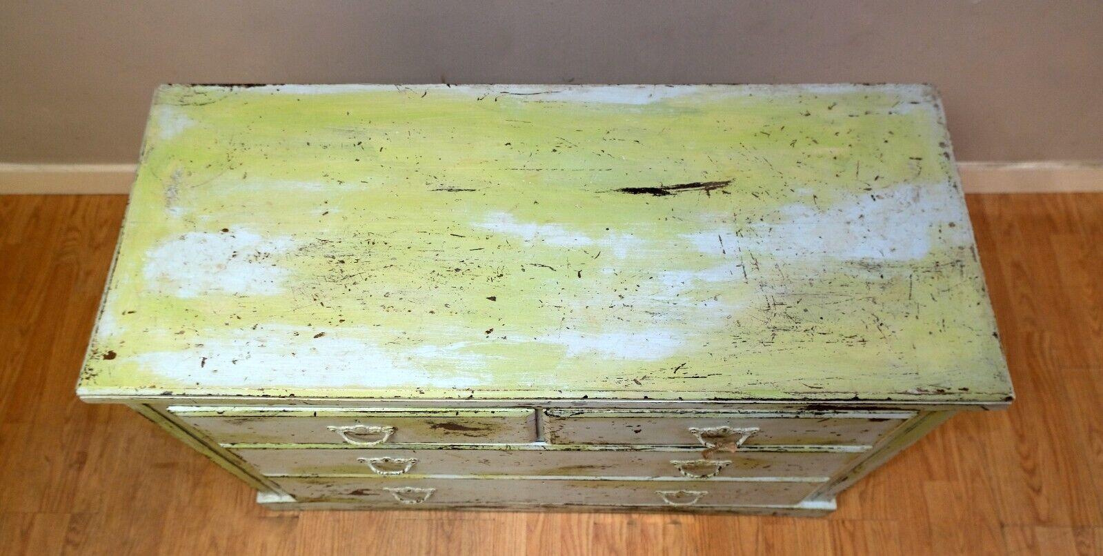 Charming Lime Green Rustic Antique Victorian Pine Chest of Drawers For Sale 5
