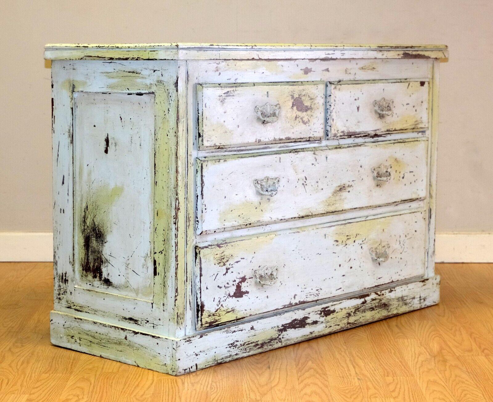 We are delighted to offer for sale this charming Antique Victorian French painted chest of drawers with lovely handles.

This beautiful piece has a lot of character and charm with its original, rustic appeal that is so desirable. The chest has