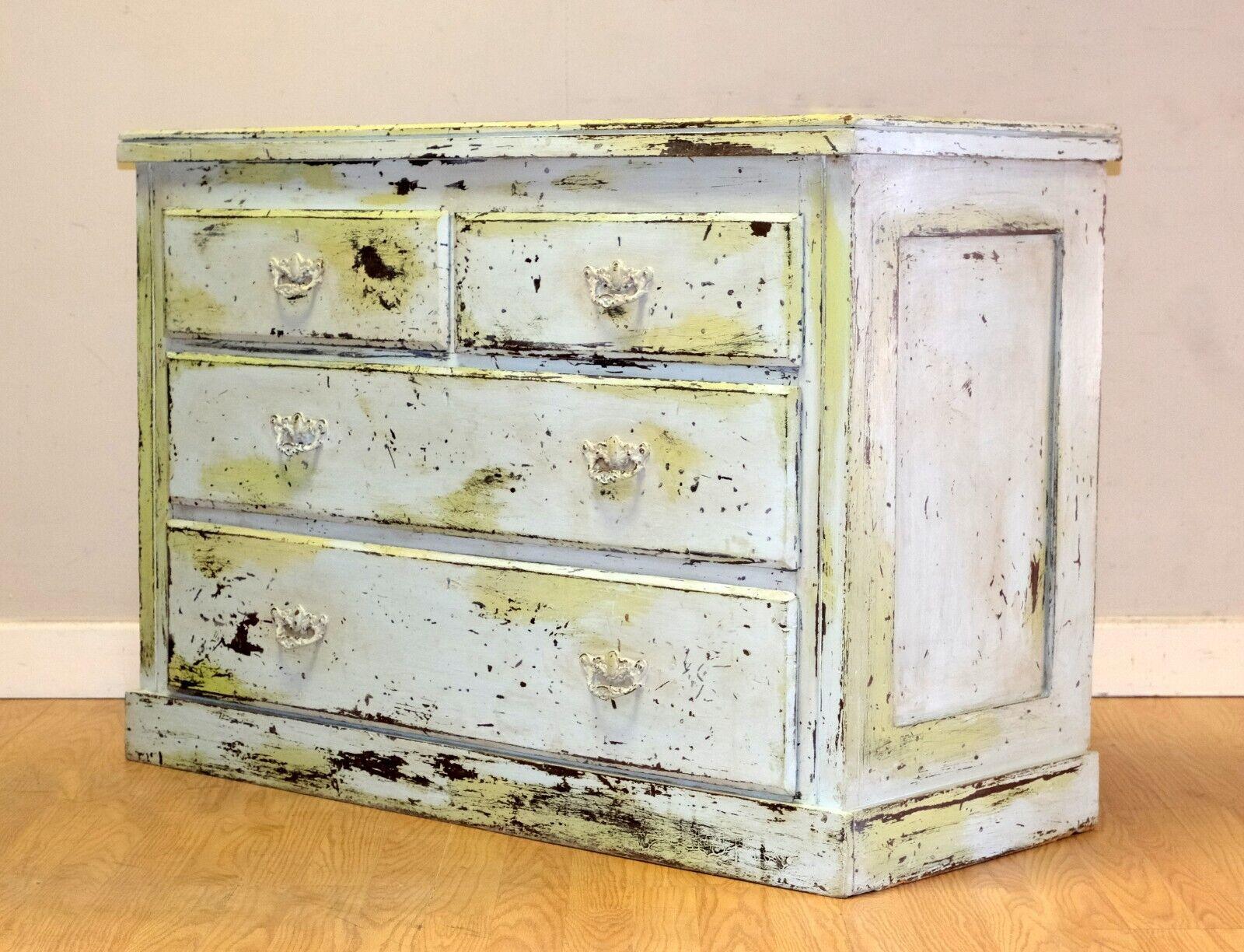 French Charming Lime Green Rustic Antique Victorian Pine Chest of Drawers For Sale