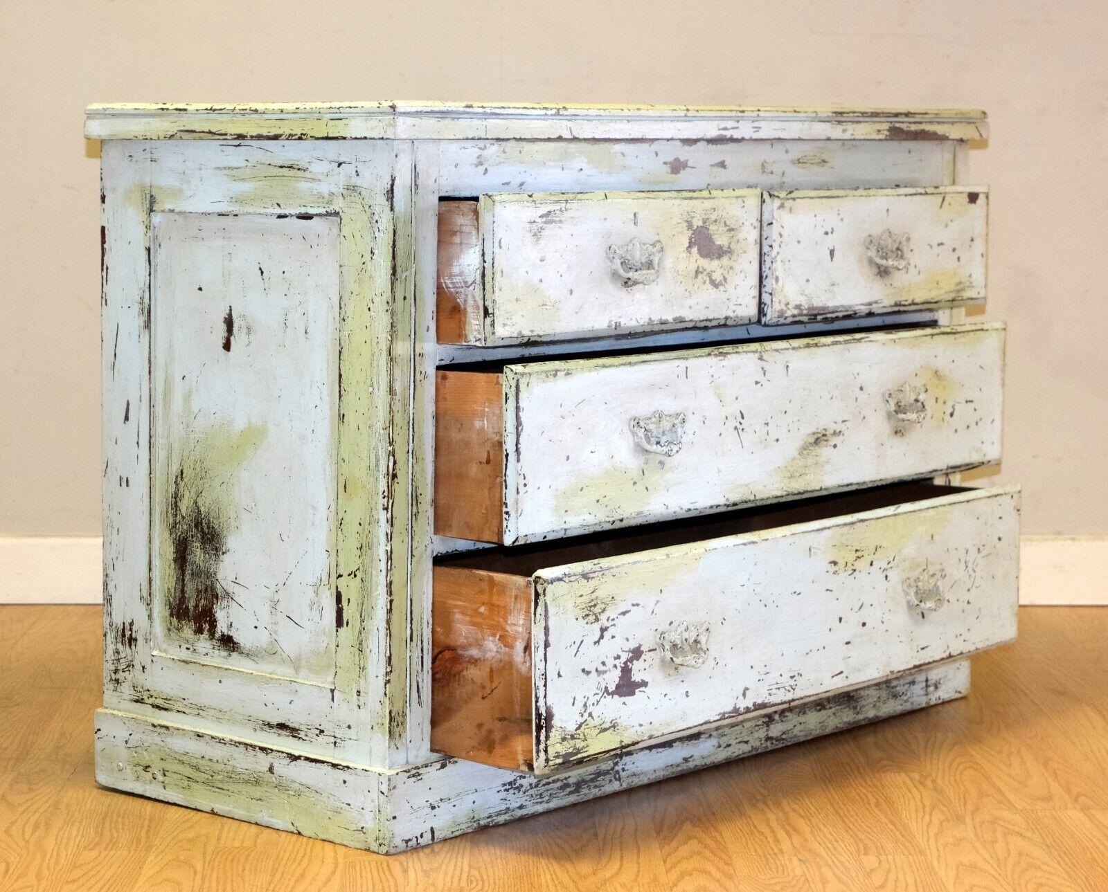 19th Century Charming Lime Green Rustic Antique Victorian Pine Chest of Drawers For Sale