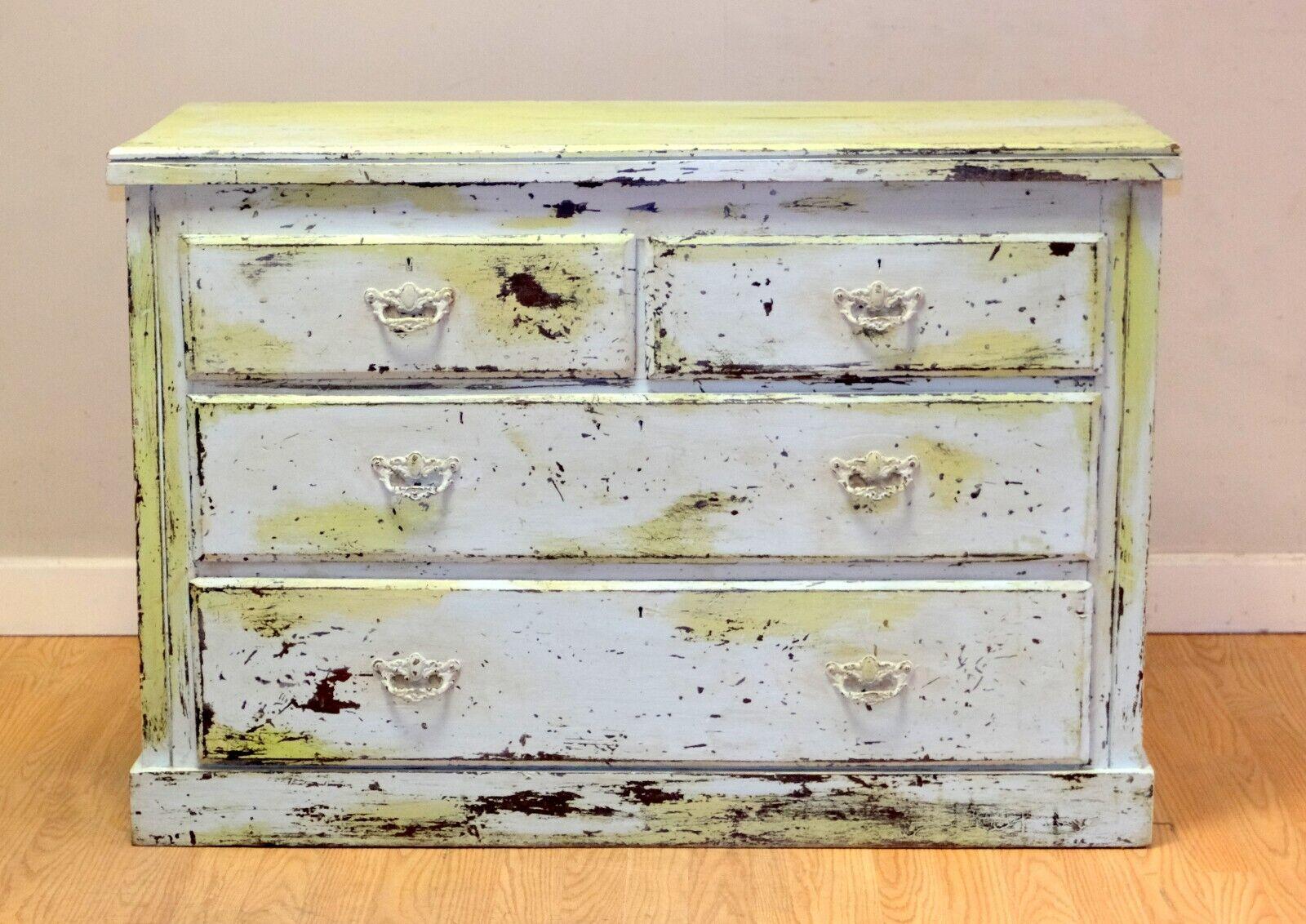 19th Century CHARMING LiME GREEN RUSTIC ANTIQUE VICTORIAN PINE CHEST OF DRAWERS For Sale