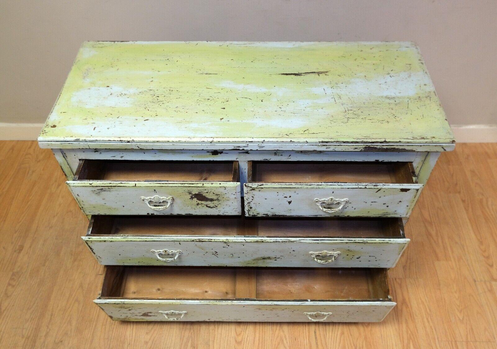 Charming Lime Green Rustic Antique Victorian Pine Chest of Drawers For Sale 2