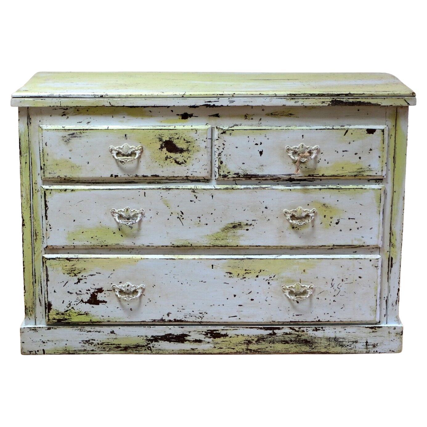 Charmante commode rustique ancienne victorienne en pin vert citronnier