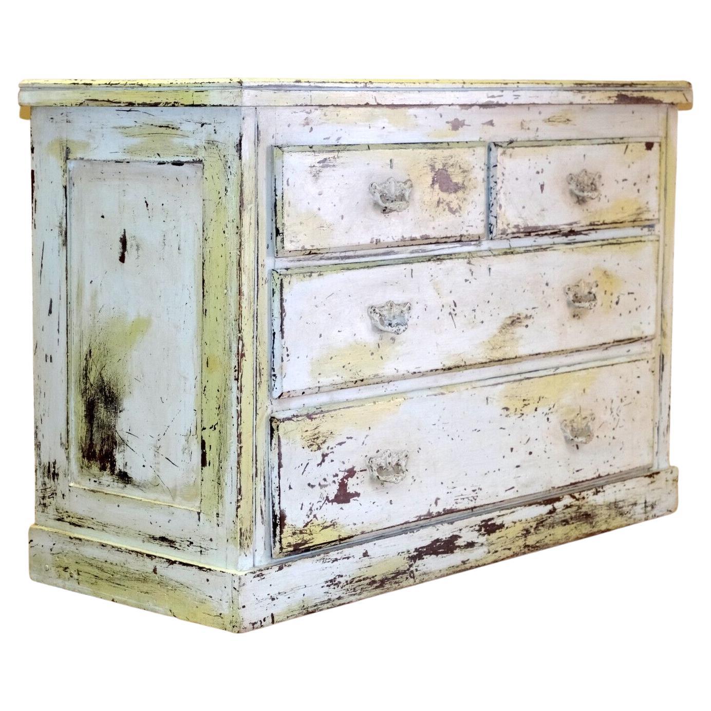 CHARMING LiME GREEN RUSTIC ANTIQUE VICTORIAN PINE CHEST OF DRAWERS For Sale