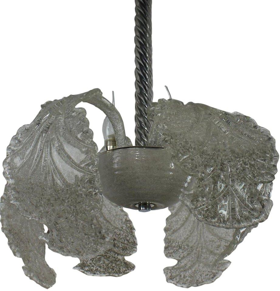 A small Venetian chandelier of simple design, of a leafy design with handmade textured glass leaves.