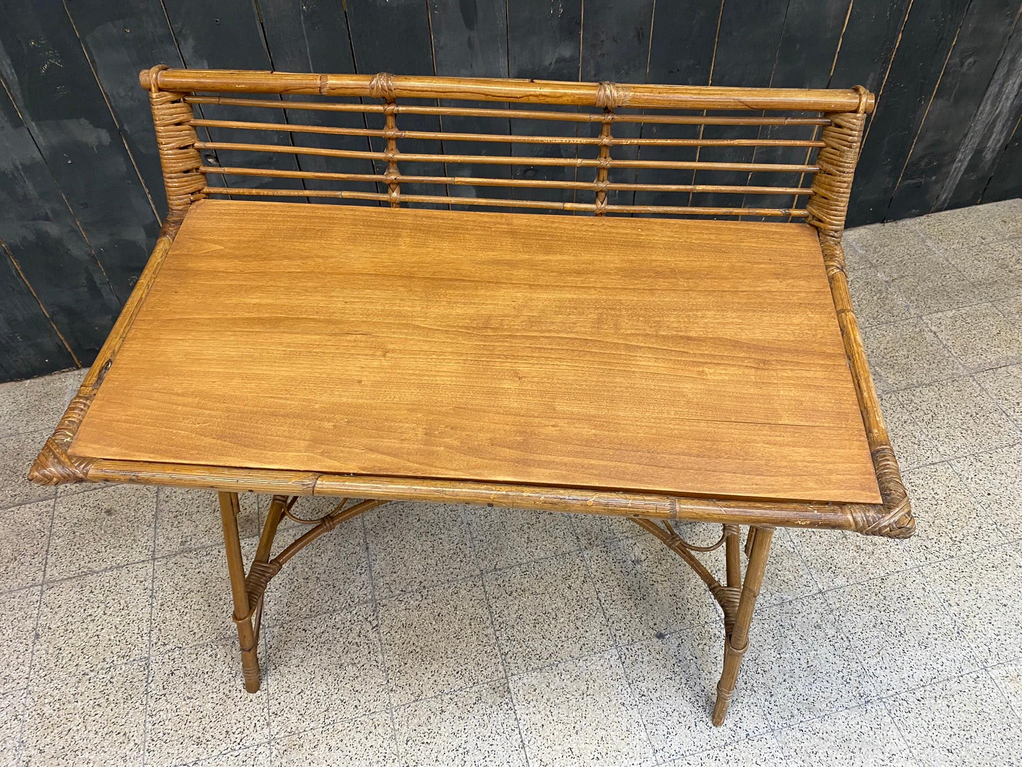 French Charming Little Desk or Console in Bamboo and Wood in the Style of Louis Sognot  For Sale