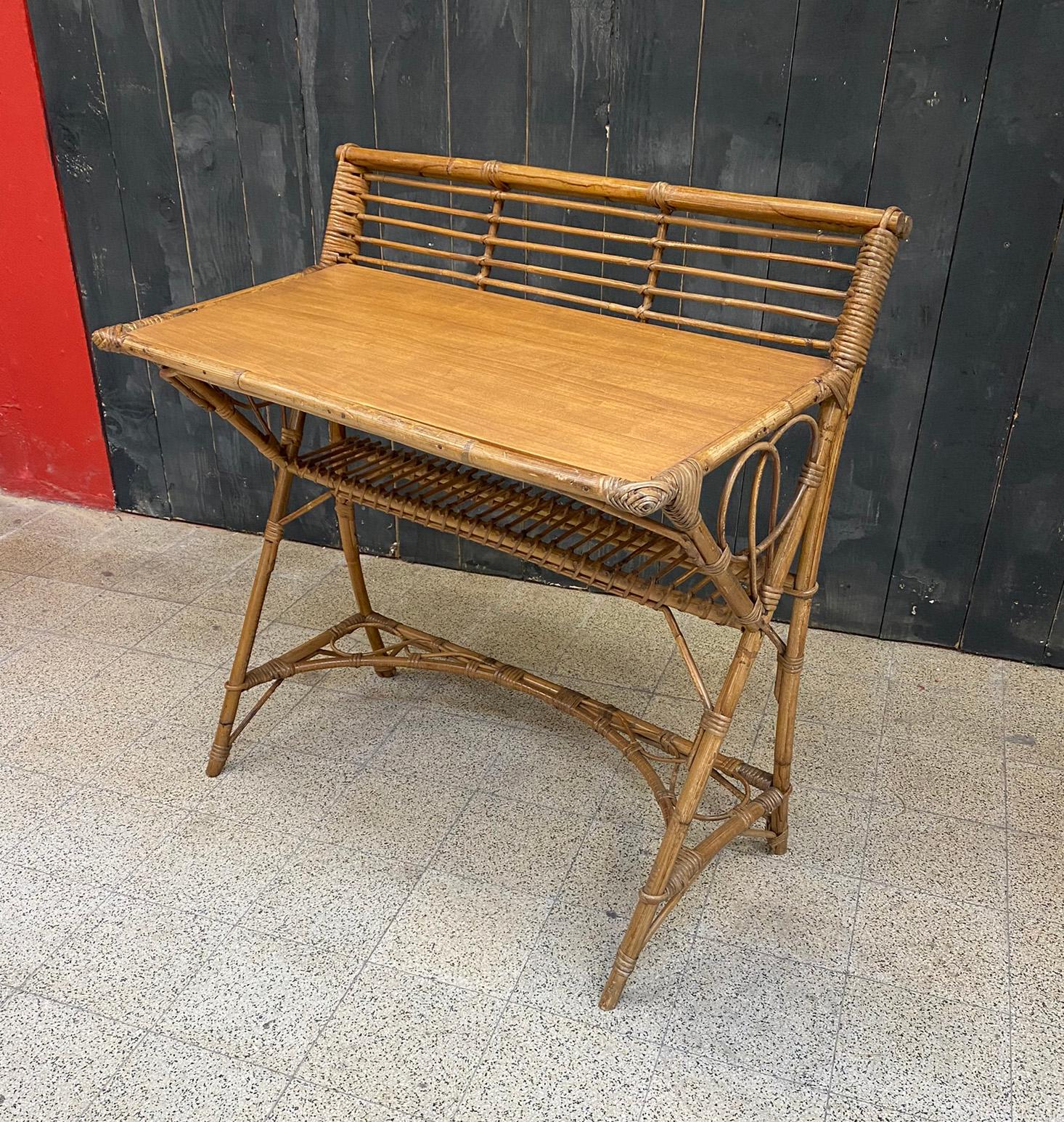Charming Little Desk or Console in Bamboo and Wood in the Style of Louis Sognot  For Sale 3