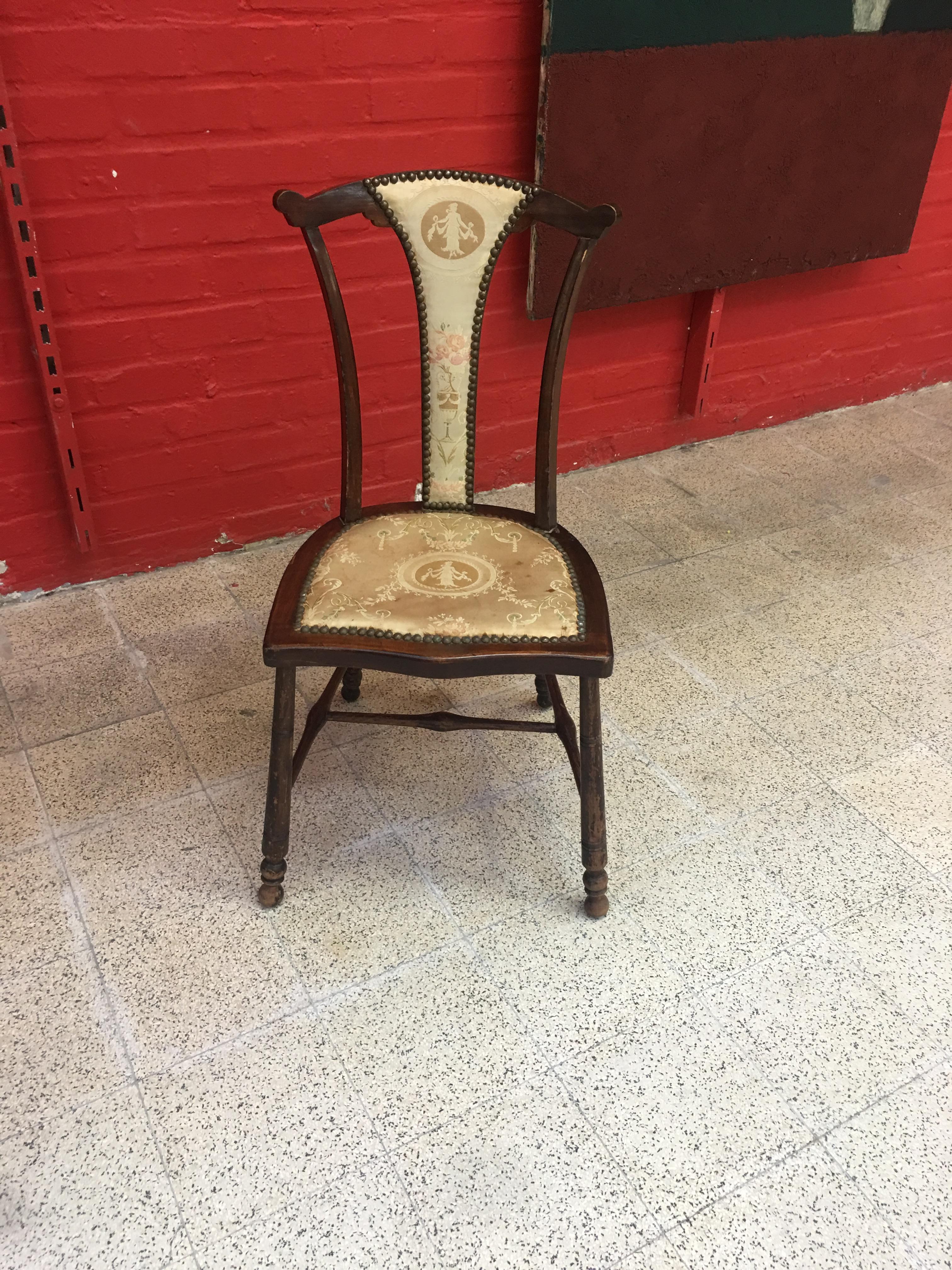 Art Nouveau Charming Little English Chair circa 1900 Beautiful Original Fabric to Net For Sale