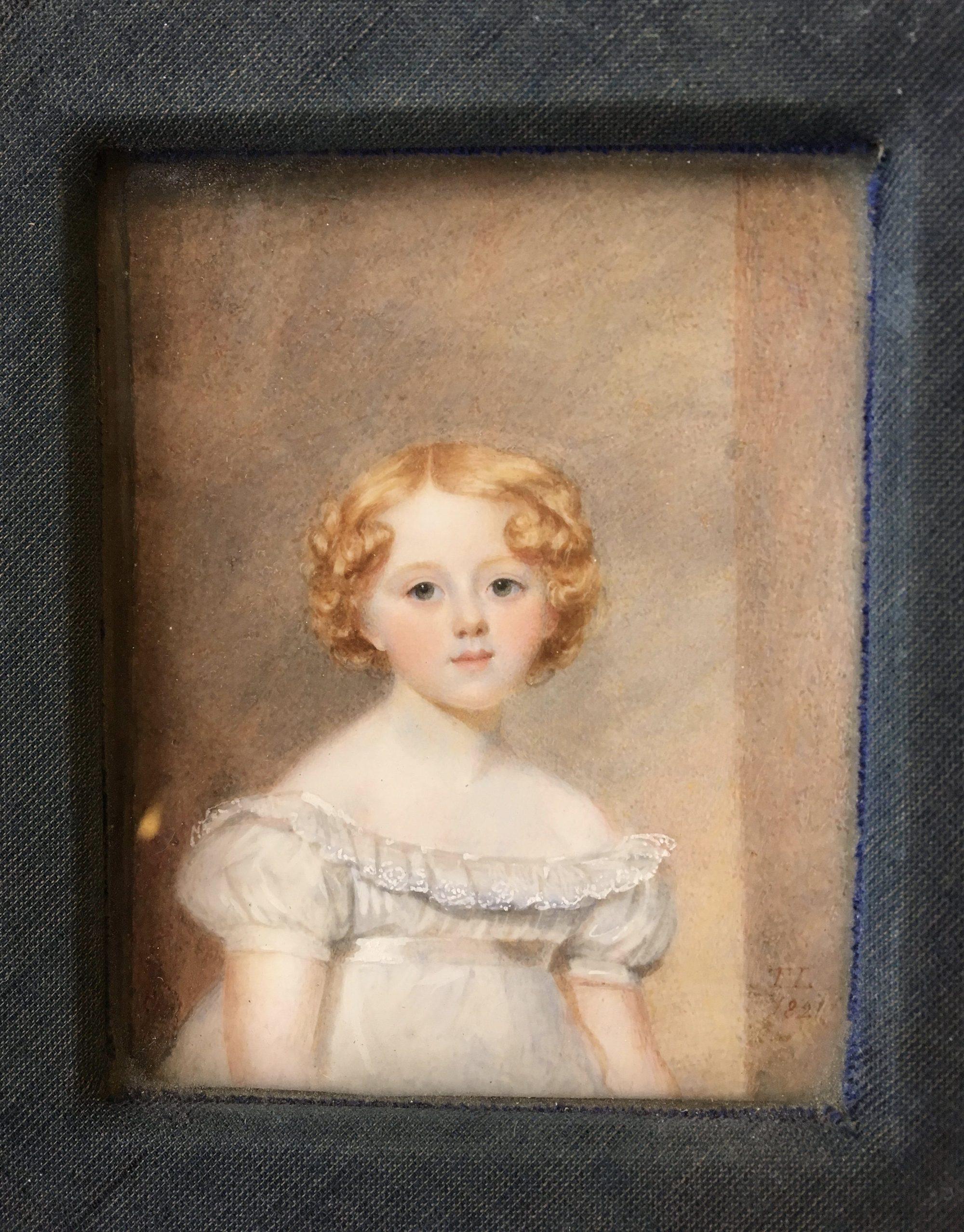 Charming Little Girl 1821 English Portrait Miniature In Good Condition In Doylestown, PA