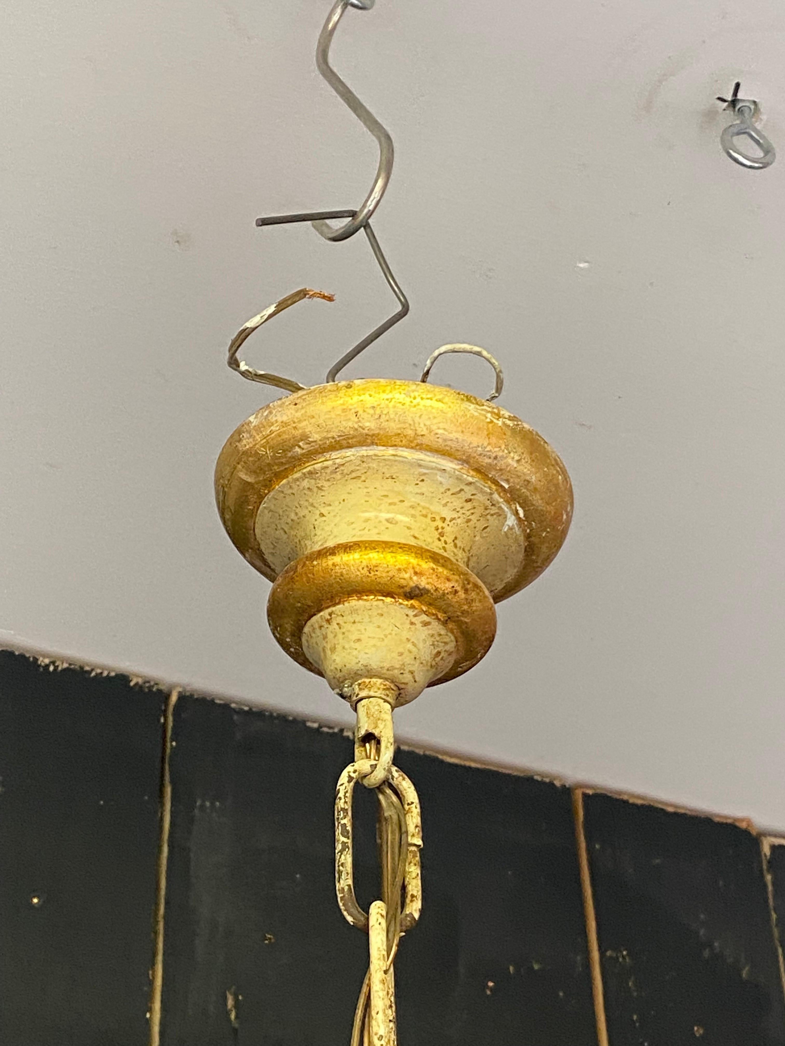 Charming Little Neo Romantic Chandelier in Patinated Wood circa 1960 For Sale 8