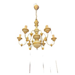 Charming Little Neo Romantic Chandelier in Patinated Wood circa 1960