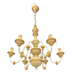 Charming Little Neo Romantic Chandelier in Patinated Wood circa 1960