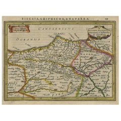 Charmante carte du nord-est de l'Espagne avec les régions de Pamplona et Valladolid, 1634