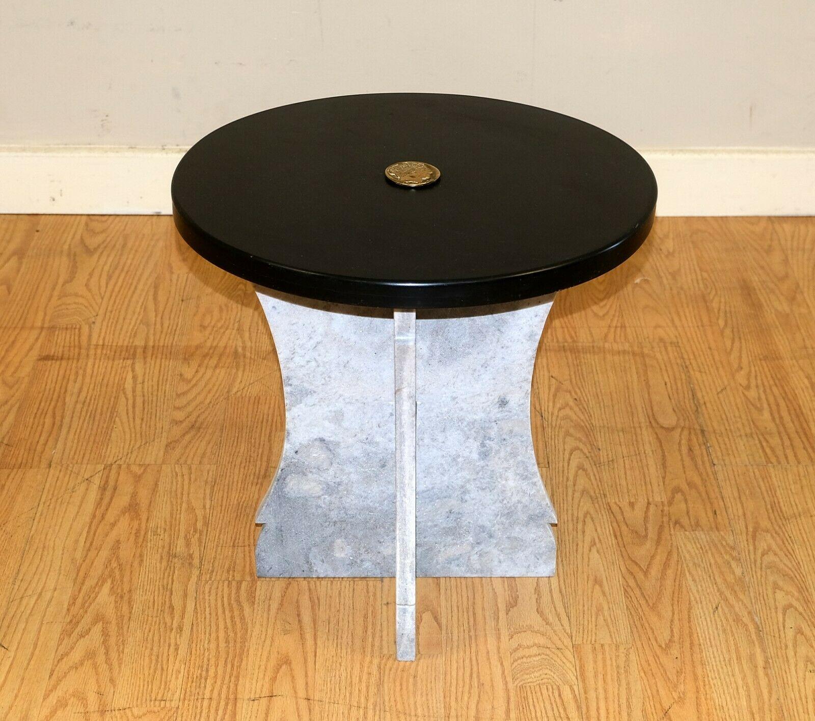 Charming Marble Low, Occasional Circular Black Top Table & Roman Head Crest 4