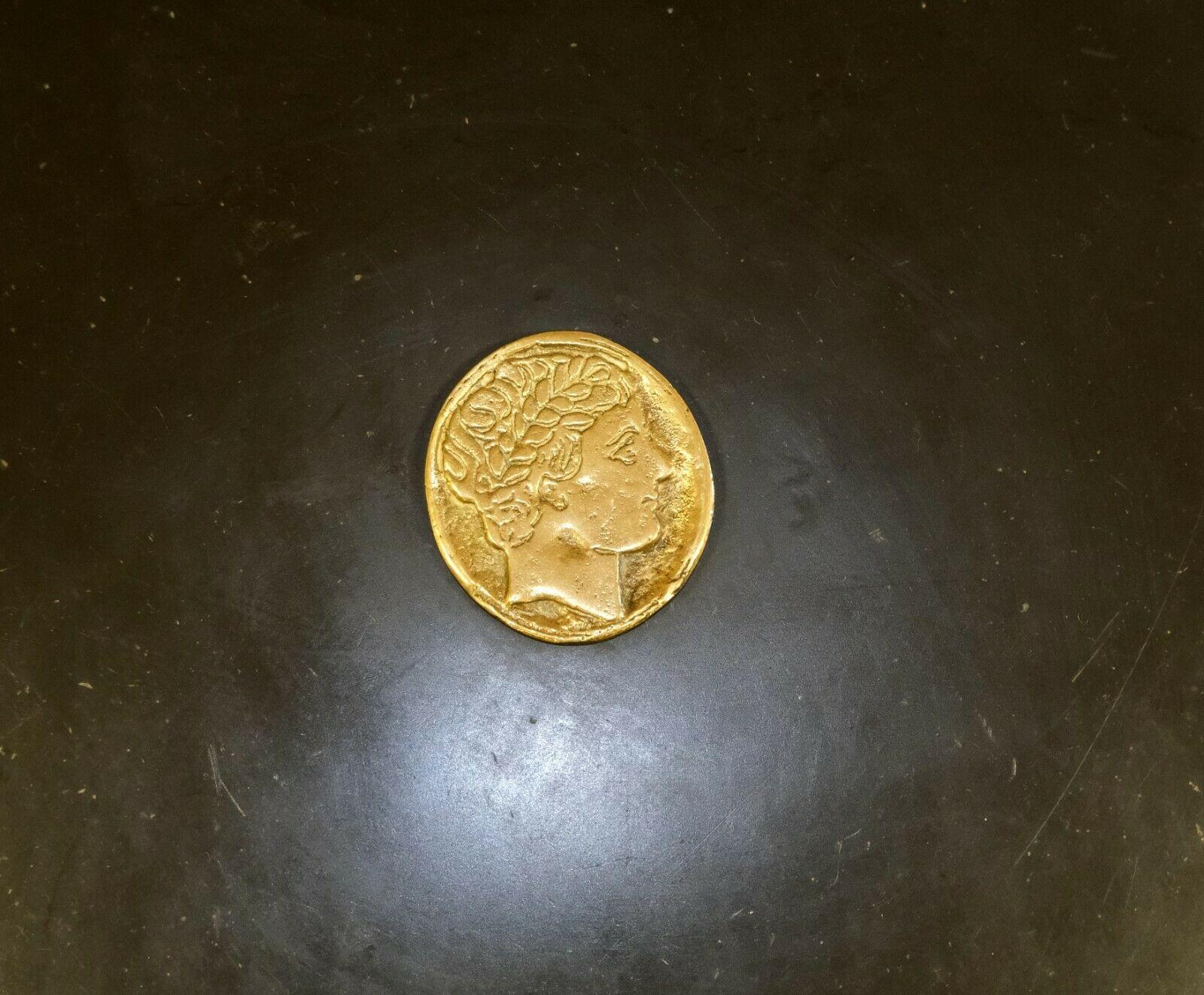 European Charming Marble Low, Occasional Circular Black Top Table & Roman Head Crest