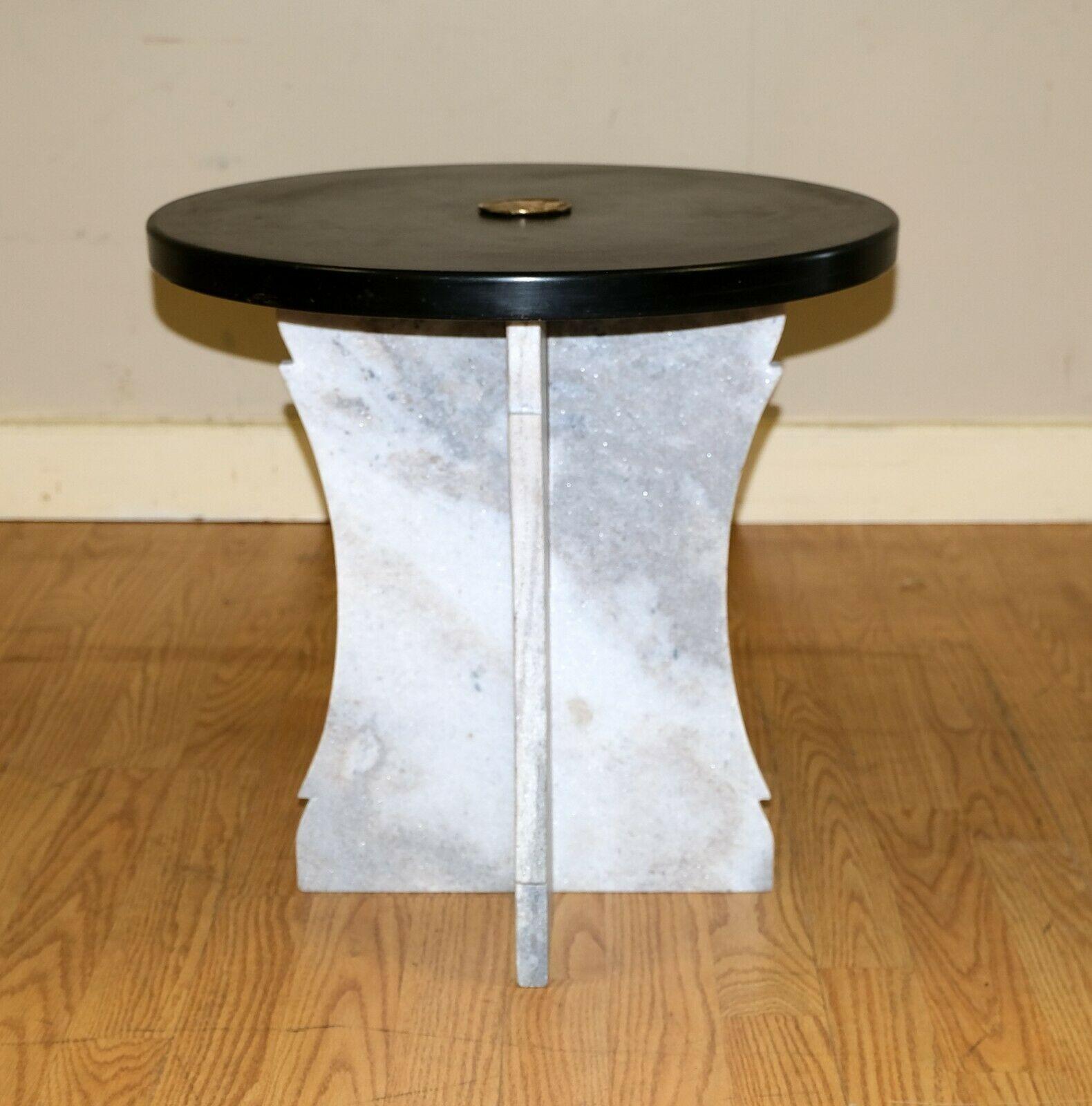 20th Century Charming Marble Low, Occasional Circular Black Top Table & Roman Head Crest