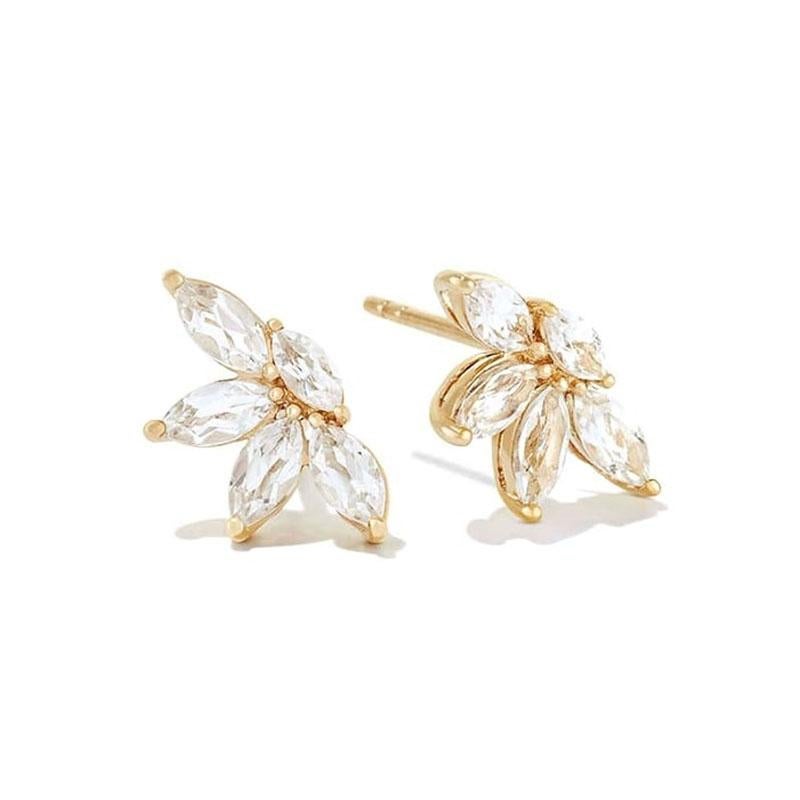 Modern Golden Bloom Marquise 18K Yellow Gold Diamond Studs Earrings For Sale