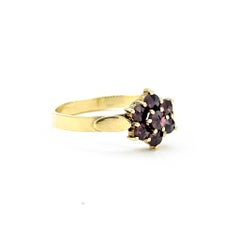 Charming Mid-century Floral Cluster Ring with Pyrope Garnets in 14k Yellow Gold