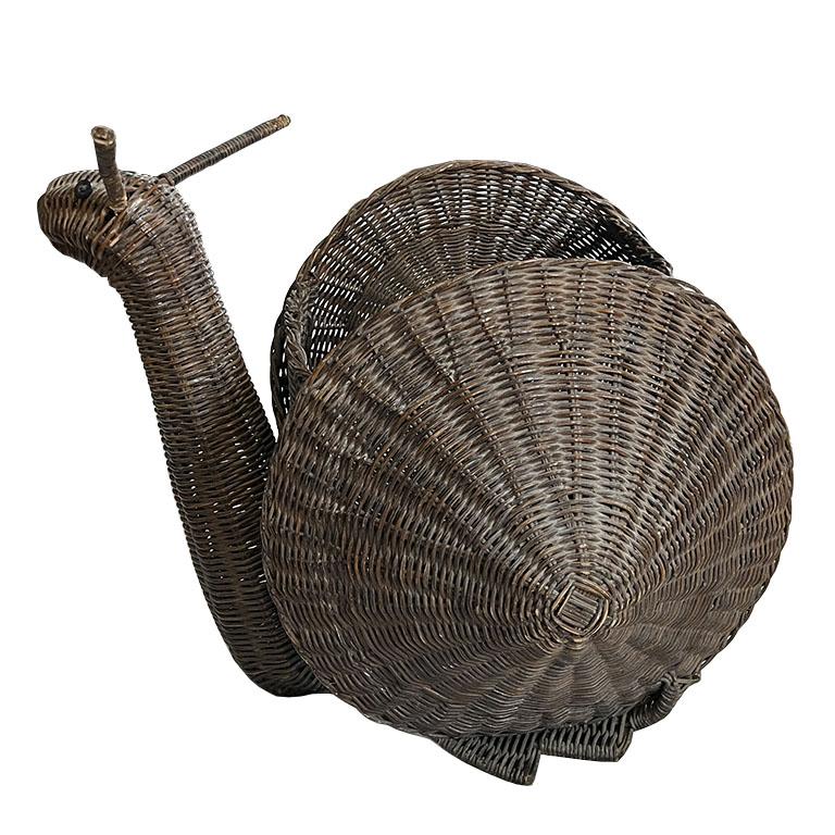 Charming Mid-Century French Wicker Snail Basket, c. 1960s 3