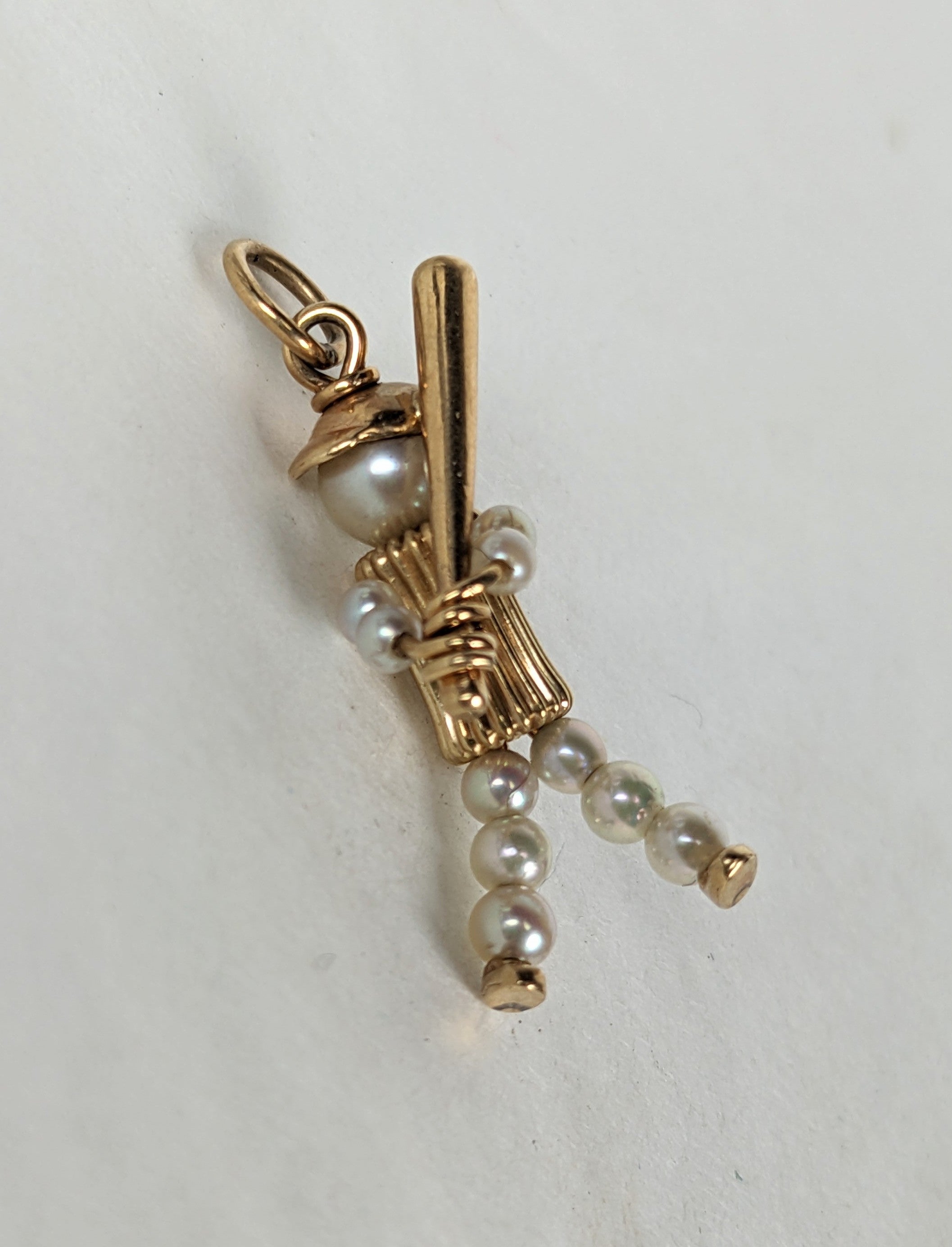 Bead Charming Mid Century Gold and Pearl Baseball Charm For Sale