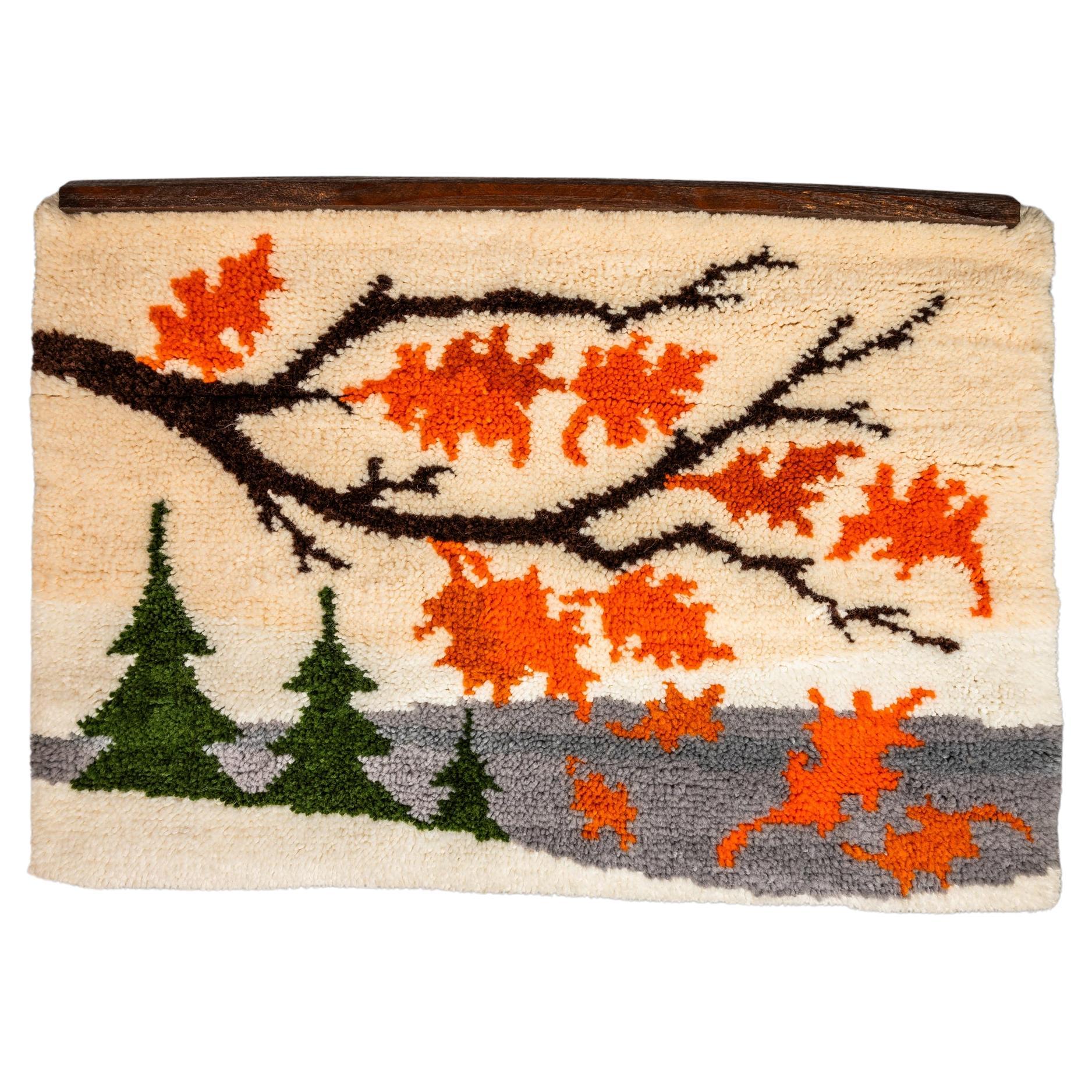 Charming Mid-Century Modern Hand-Made Latch Hook Tapestry / Wall Art, USA, 1970s For Sale