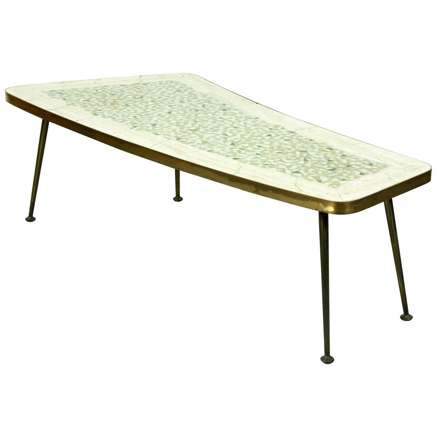 Charming Midcentury Organically Shaped Brass-Leg Coffee Table, 1950s