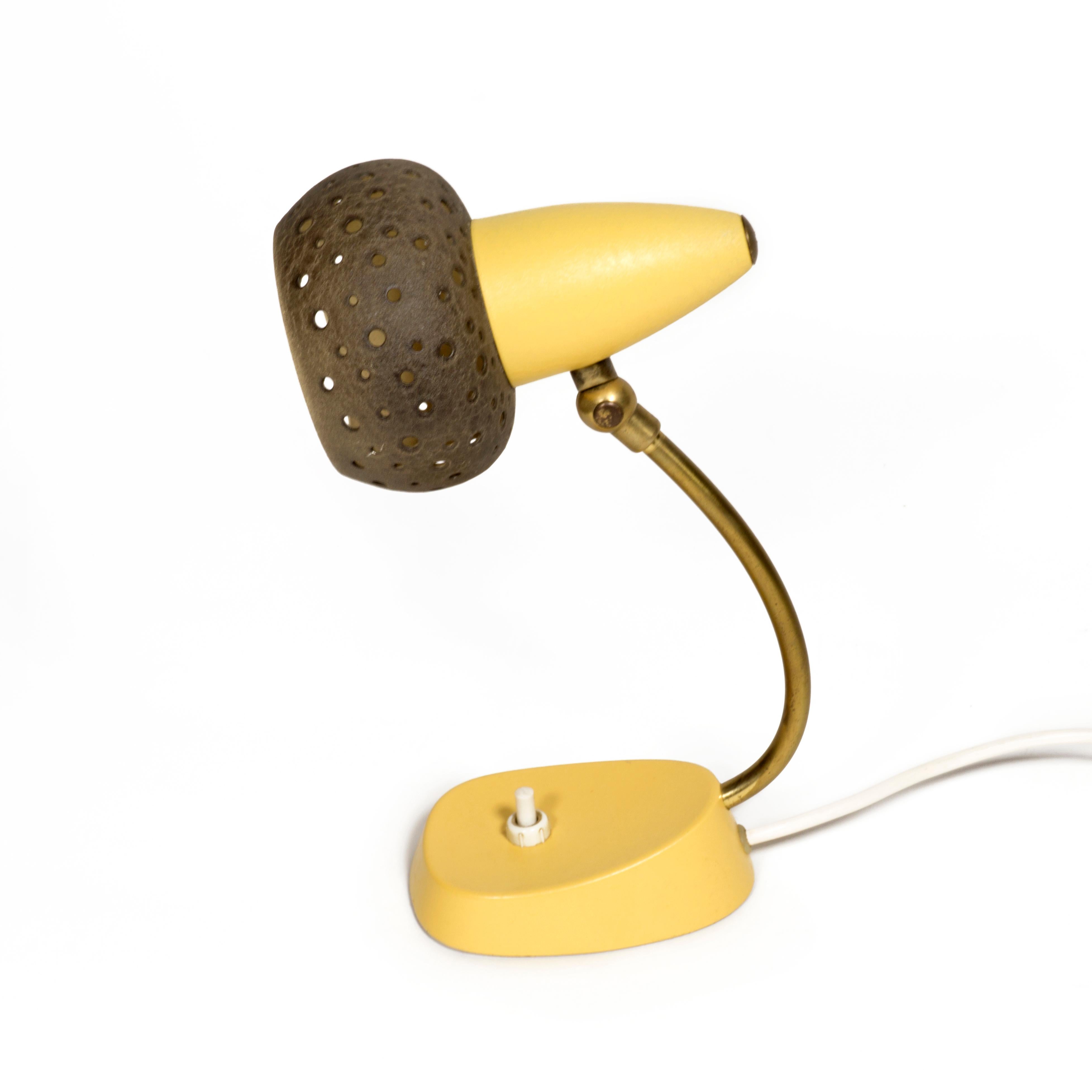 German Charming Mid Century Pair Perforated Shrink Lacquer Bedside Table Lamps, 1950s For Sale