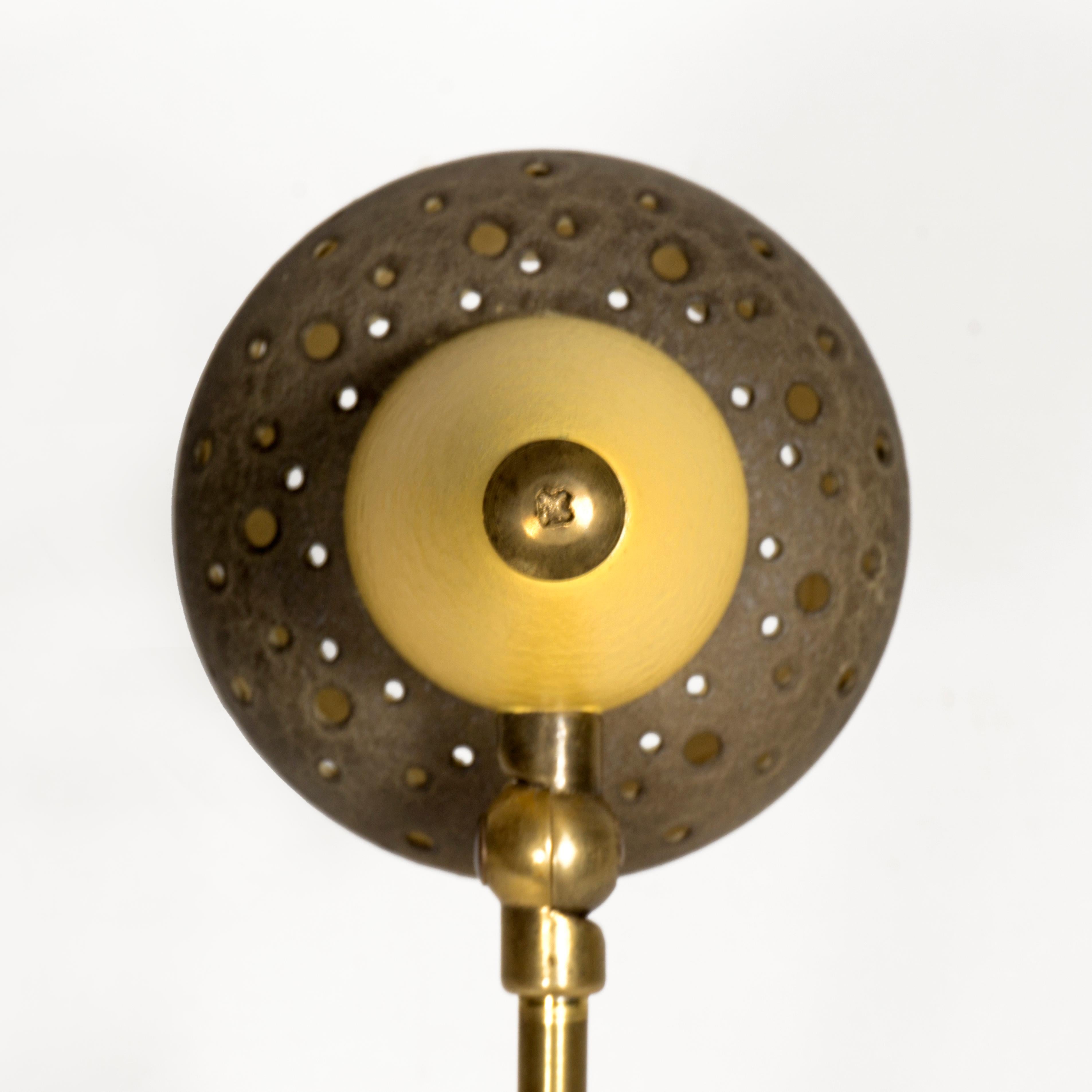 Brass Charming Mid Century Pair Perforated Shrink Lacquer Bedside Table Lamps, 1950s For Sale