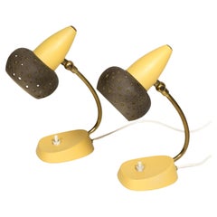 Charming Mid Century Pair Perforated Shrink Lacquer Bedside Table Lamps, 1950s