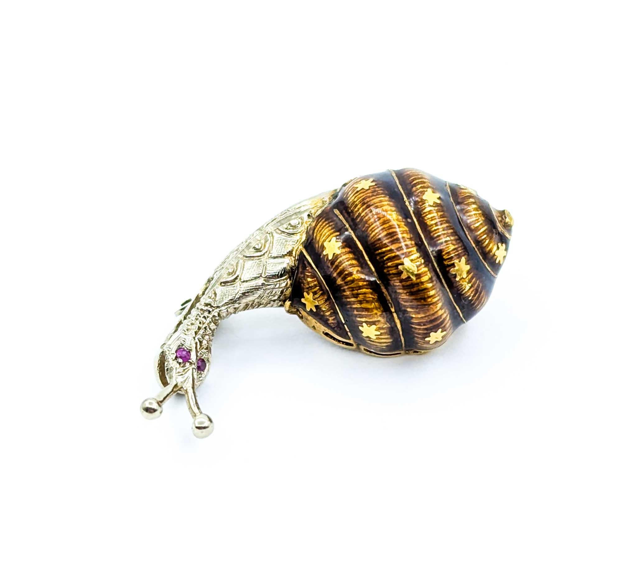 Retro Charming Mid-Century Snail Brooch in 18k White Gold For Sale