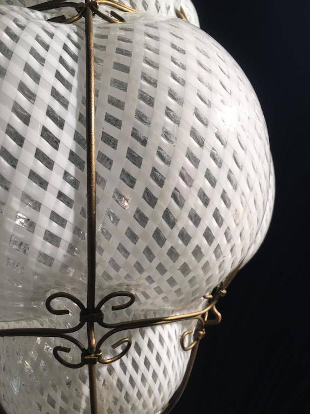 Mid-20th Century Charming Midcentury Venetian Lantern in Murano Reticello Glass