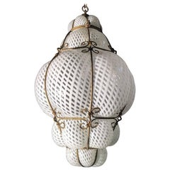 Charming Midcentury Venetian Lantern in Murano Reticello Glass