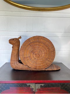 Charming Mid-Century Wicker Magazine Stand in the Shape of a Snail