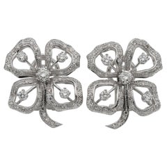 Charming Midcentury 2.20 Carat Diamond Large Pansy Flower Earclips