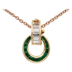 Charming Midcentury Emerald Baguette Diamond Chain Enhancer Pendant and Chain