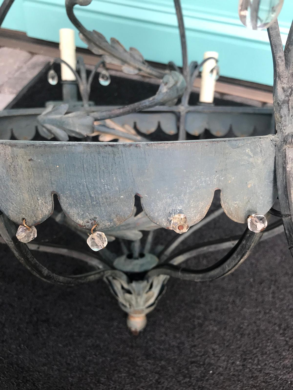Charming Mid-20th Century Iron Chandelier with Small Crystal Drops 5