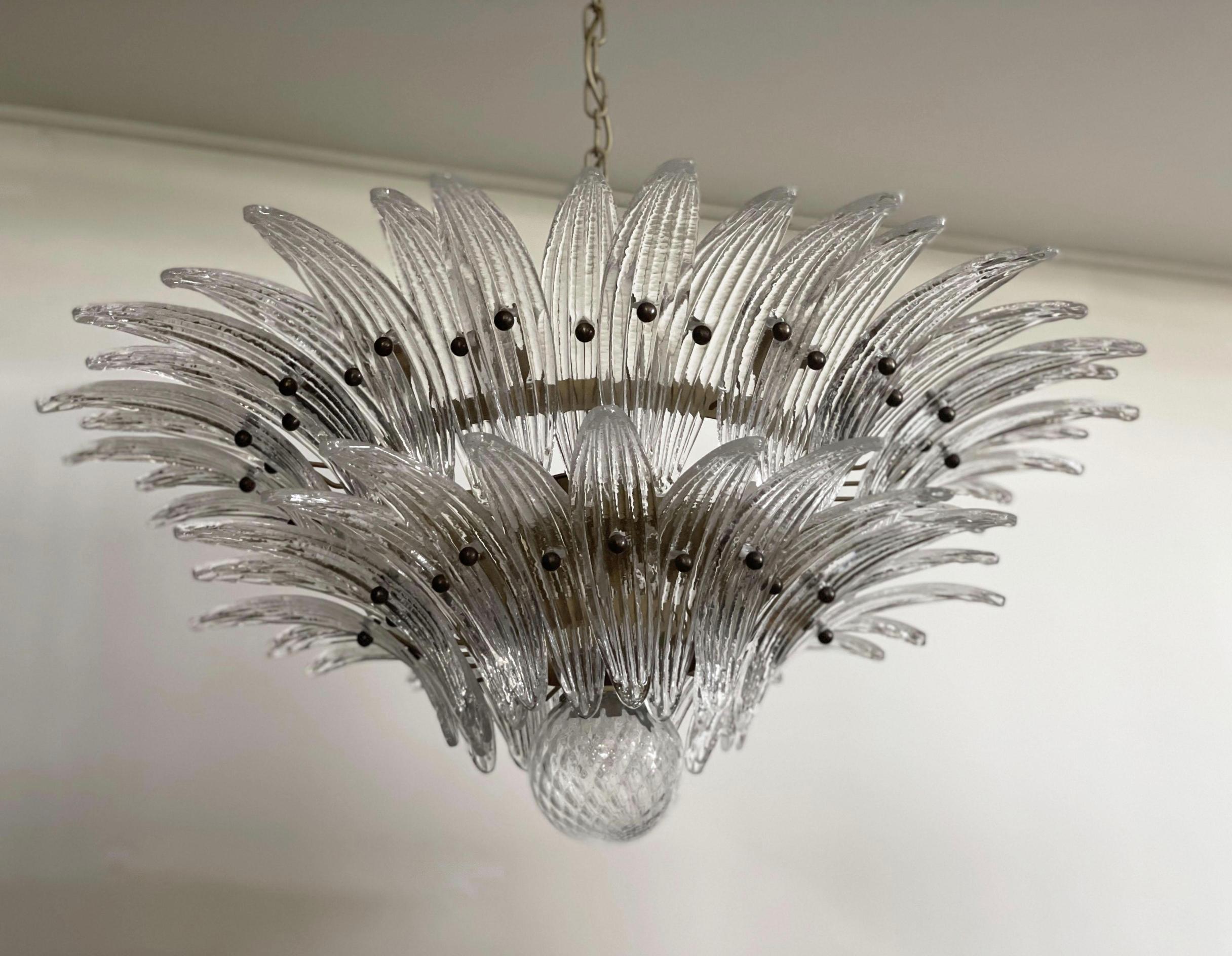Metal Charming Midcentury Italian Leaves Chandelier, Murano