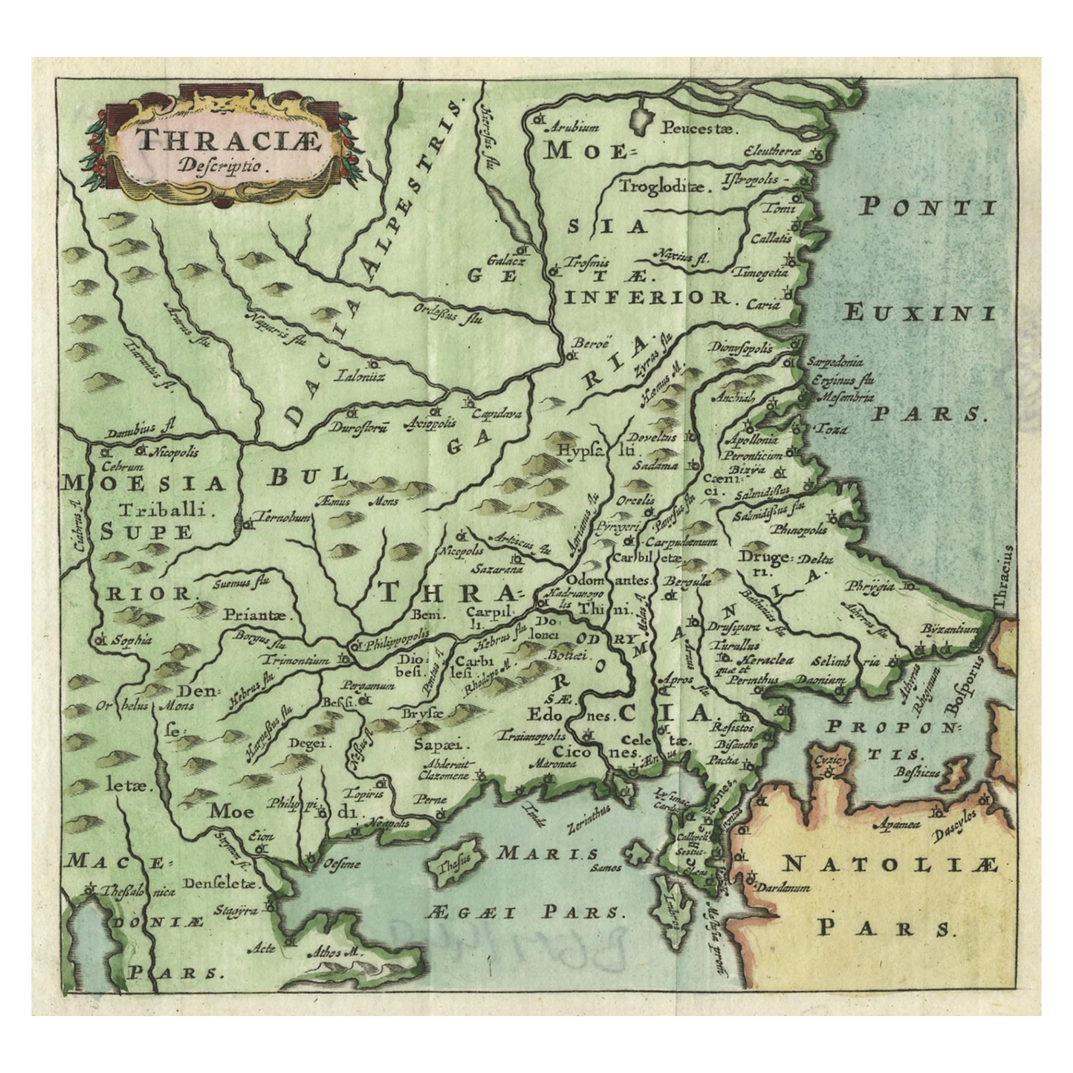 Charmante carte miniature de la Thrace ou Thrake en Europe du Sud-Est, 1685 en vente