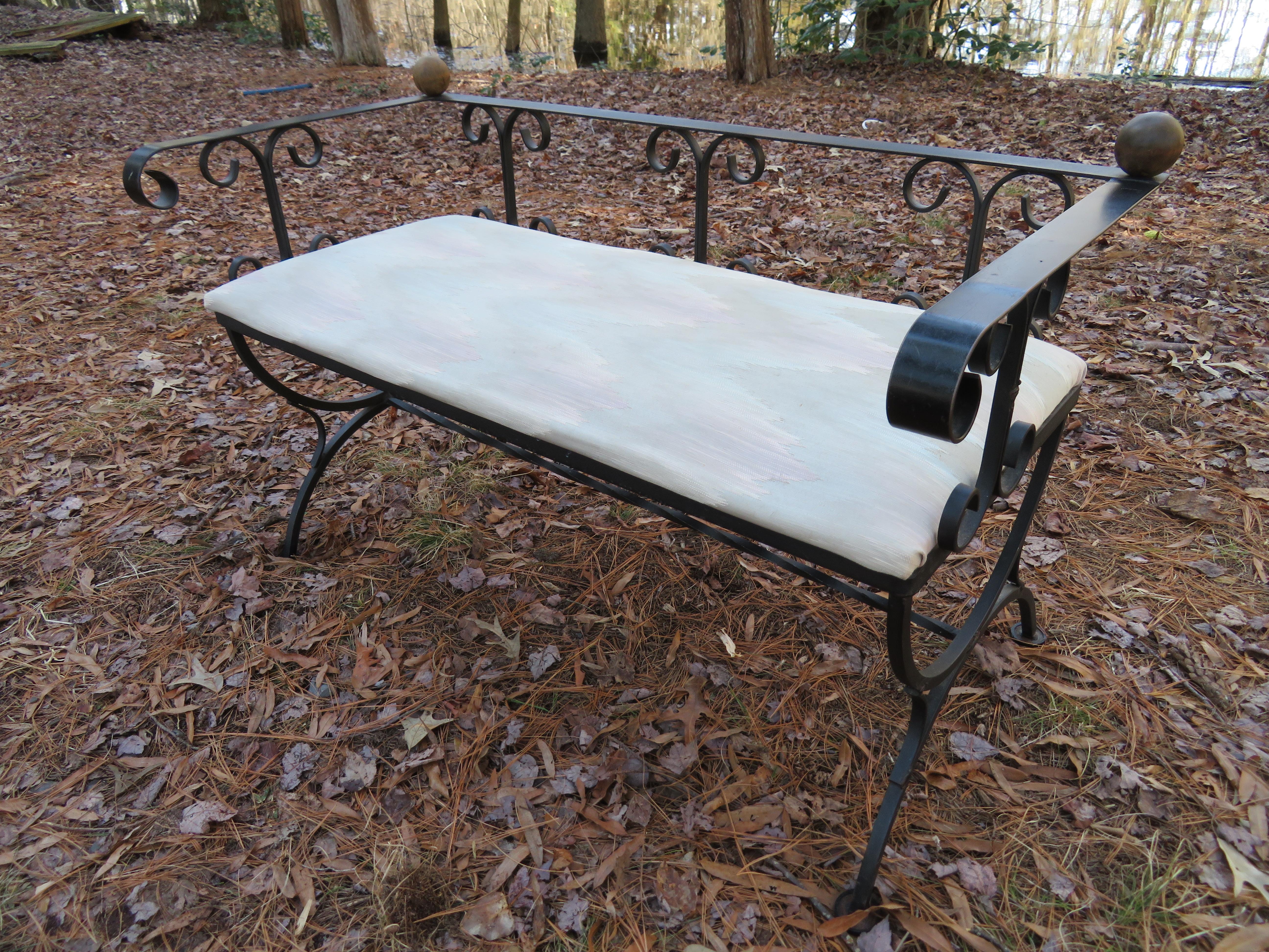 Mid-Century Modern Charming Minimal Design Scroll Iron Bench For Sale