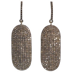 Charming Modern Antique Cut Diamond Cartouche Wire Pierced Earrings