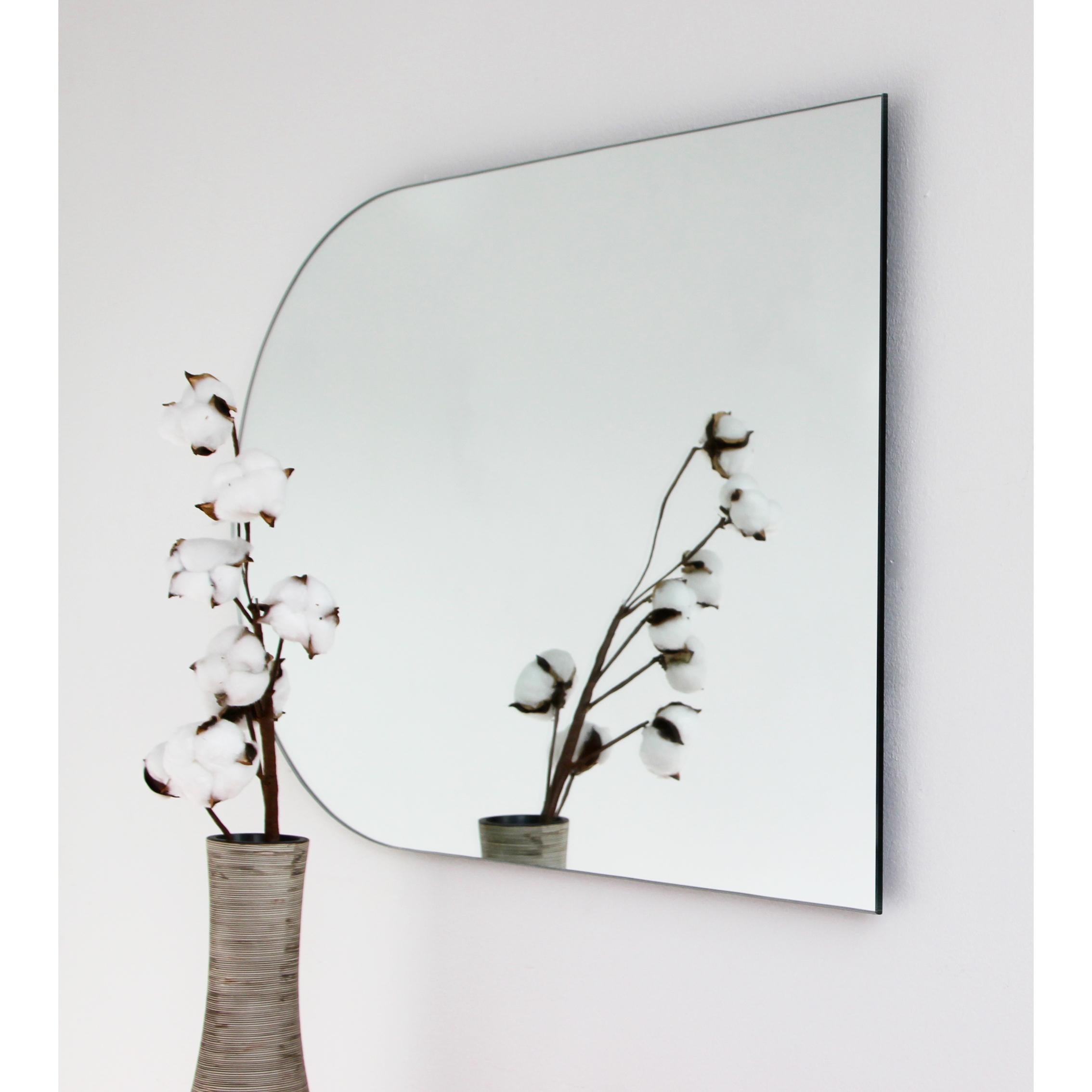 British Arcus Arch shaped Modern Contemporary Versatile Frameless Mirror, Large For Sale